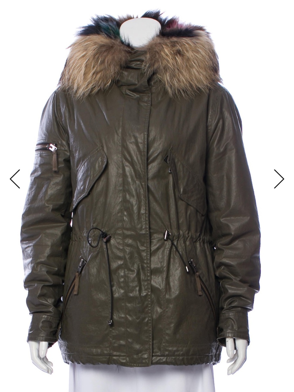 SAM. Mini Limelight Fox Fur Reversible Vest with Army Green Parka Size M - Picture 12 of 15
